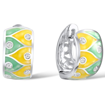 Sterling Silver Earrings Enamel,White Cubic Zirconia (E305630ENA1SL925)