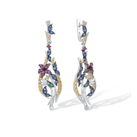 Sterling Silver w/ Black White Plating Earrings Blue Nano Cubic Zirconia,Created Ruby,Green Spinel,Yellow Nano Cubic Zirconia (E306056MULSK925)