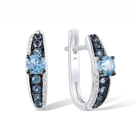 14KWB Earrings Blue Topaz (Swiss Blue),Diamond,London Blue Topaz (E306057BLL14KWB)