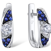 Sterling Silver w/ Black White Plating Earrings Blue Nano Cubic Zirconia,White Cubic Zirconia (E306058SBZZSK925)