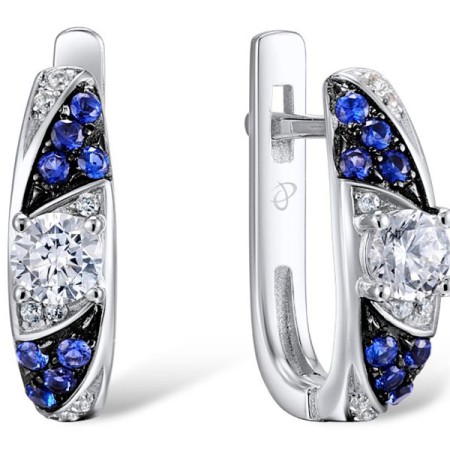 Sterling Silver w/ Black White Plating Earrings Blue Nano Cubic Zirconia,White Cubic Zirconia (E306058SBZZSK925)