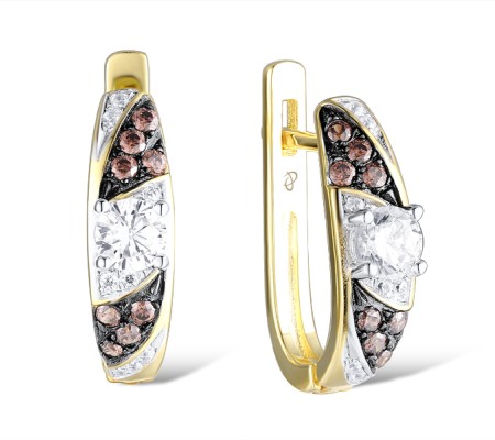Sterling Silver w/ Yellow Black White Plating Earrings White Cubic Zirconia,Chocolate CZ (E306058SCHWZSZ925)