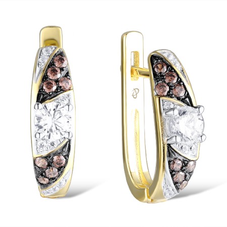 Sterling Silver w/ Yellow Black White Plating Earrings White Cubic Zirconia,Chocolate CZ (E306058SCHWZSZ925)