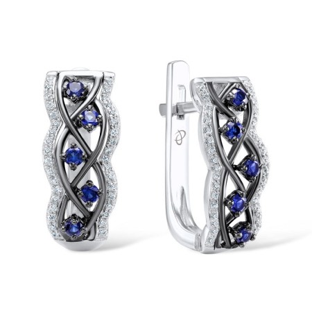 Sterling Silver Earrings Blue Nano Cubic Zirconia,White Cubic Zirconia (E306072CRSZSL925)
