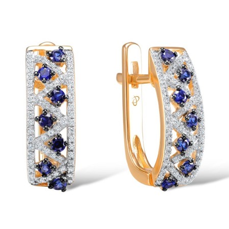 Sterling Silver w/ Rose Plating Earrings Blue Nano Cubic Zirconia,White Cubic Zirconia (E306073CRSZSR925)