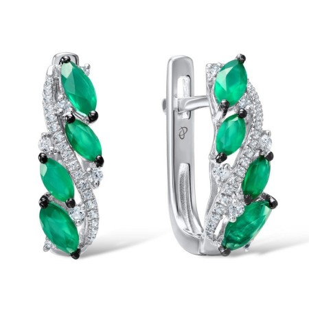 Sterling Silver Earrings Green Chalcedony,White Cubic Zirconia (E306123GCWZSL925)