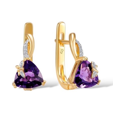 Sterling Silver w/ Rose Plating Earrings Purple Glass,White Cubic Zirconia (E306140PGZSR925)
