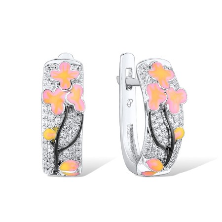 Sterling Silver Earrings Enamel,White Cubic Zirconia (E306150ENASL925)