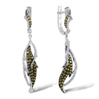 Sterling Silver Earrings Peridot Cubic Zirconia,White Cubic Zirconia (E306156WPZSL925)