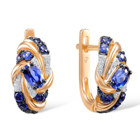 Sterling Silver w/ Rose Plating Earrings Blue Glass,Blue Nano Cubic Zirconia,White Cubic Zirconia (E306183CRSZSR925)
