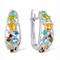Sterling Silver Earrings Peridot,Blue Topaz (Swiss Blue),White Cubic Zirconia,Citrine,Garnet (E306271MULSL925)