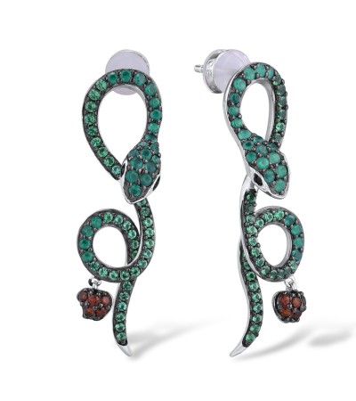 Sterling Silver w/ Black White Plating Earrings Black Spinel,Dyed Green Agate,Garnet Nano Cubic Zirconia,Green Spinel (E306306MULSK925)