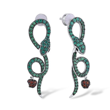 Sterling Silver w/ Black White Plating Earrings Black Spinel,Dyed Green Agate,Garnet Nano Cubic Zirconia,Green Spinel (E306306MULSK925)