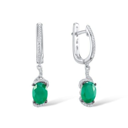 Sterling Silver Earrings Green Chalcedony,White Cubic Zirconia (E306400GCWZSL925)
