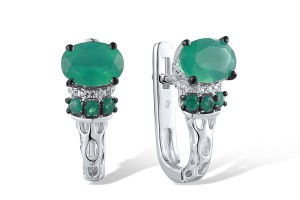 Sterling Silver w/ Black White Plating Earrings Dyed Green Agate,Green Chalcedony,White Cubic Zirconia (E306417GGRZSK925)