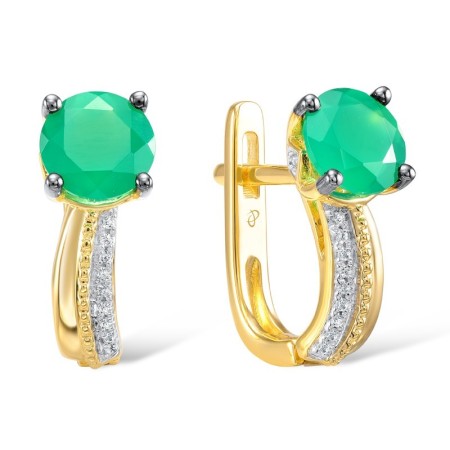 Sterling Silver w/ Yellow Plating Earrings Green Chalcedony,White Cubic Zirconia (E306440GCWZSY925)