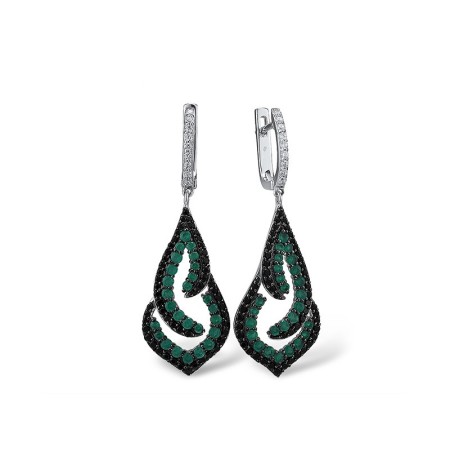 Sterling Silver Earrings Black spinel,Dyed Green Agate,White Cubic Zirconia (E306502GABZSL925)