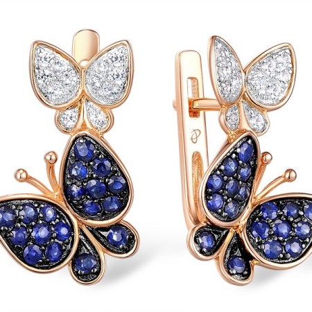 Sterling Silver w/ Rose Plating Earrings Blue Sapphire,White Sapphire (E306549ASWSSR925)