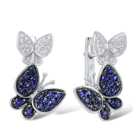 Sterling Silver w/ Black White Plating Earrings White Cubic Zirconia,Blue Nano Cubic Zirconia (E306549SBZZSK925)