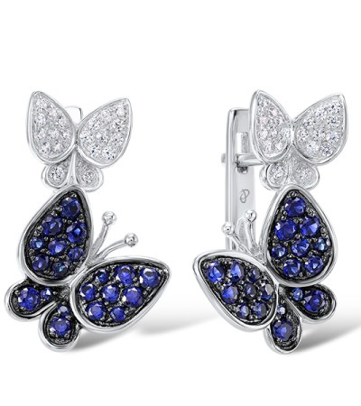 Sterling Silver w/ Black White Plating Earrings White Cubic Zirconia,Blue Nano Cubic Zirconia (E306549SBZZSK925)