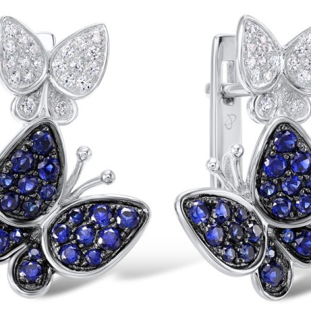 Sterling Silver Earrings Blue Nano Cubic Zirconia,White Cubic Zirconia (E306549SCRSZSL925)