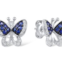 Sterling Silver w/ Black White Plating Earrings White Cubic Zirconia,Blue Nano Cubic Zirconia (E306550SBZZSK925)