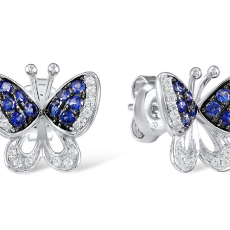 Sterling Silver w/ Black White Plating Earrings White Cubic Zirconia,Blue Nano Cubic Zirconia (E306550SBZZSK925)
