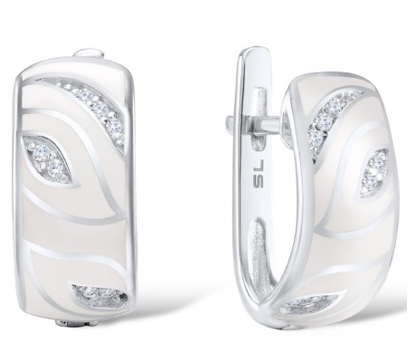 Sterling Silver Earrings Enamel,White Cubic Zirconia (E306587ENASL925)