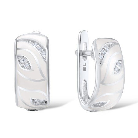 Sterling Silver Earrings Enamel,White Cubic Zirconia (E306587ENASL925)