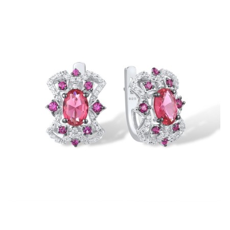 Sterling Silver w/ Black White Plating Earrings Created Ruby,Pink Glass,White Cubic Zirconia (E306606CUPZSK925)