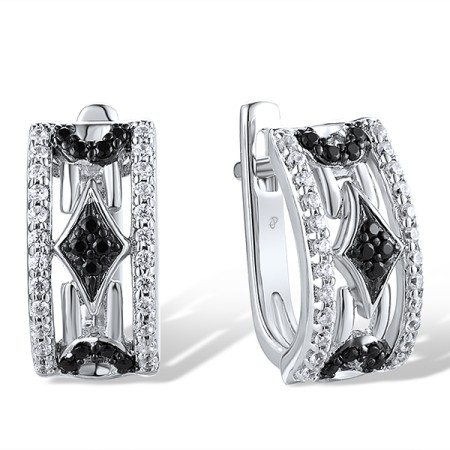 Sterling Silver Earrings Black spinel,White Cubic Zirconia (E306650BSNZSL925)