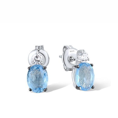 Sterling Silver w/ Black White Plating Earrings Blue Glass,White Cubic Zirconia (E306653BLGZ1SK925)