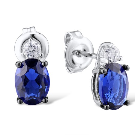 Sterling Silver w/ Black White Plating Earrings White Cubic Zirconia,Blue Glass (E306653BLGZSK925)