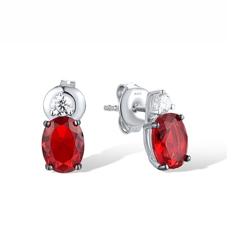 Sterling Silver w/ Black White Plating Earrings Red Glass,White Cubic Zirconia (E306653REGZSK925)
