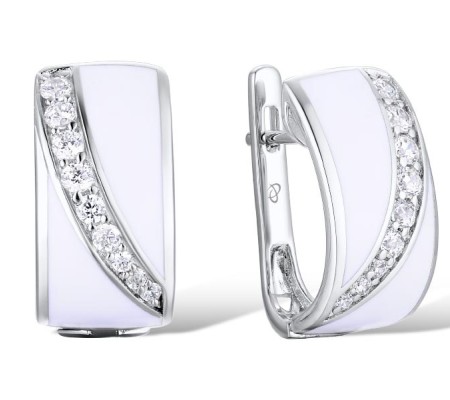 Brass w/ White Gold Plating Earrings Enamel,White Cubic Zirconia (E306660ENA1BRW)