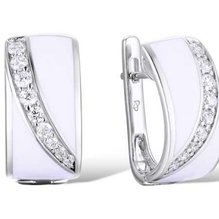 Brass w/ White Gold Plating Earrings Enamel,White Cubic Zirconia (E306660ENA1BRW)