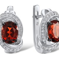 Sterling Silver w/ Black White Plating Earrings Garnet,White Cubic Zirconia (E306664GARZSK925)
