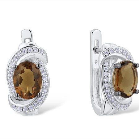 Sterling Silver w/ Black White Plating Earrings Smoky Glass,White Cubic Zirconia (E306664SGZSK925)