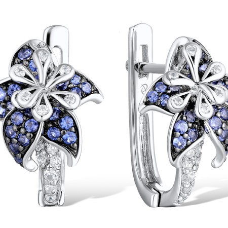 Sterling Silver w/ Black White Plating Earrings White Cubic Zirconia,Blue Nano Cubic Zirconia (E306666BZZSK925)