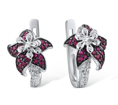 Sterling Silver w/ Black White Plating Earrings Created Ruby,White Cubic Zirconia (E306666CRZSK925)