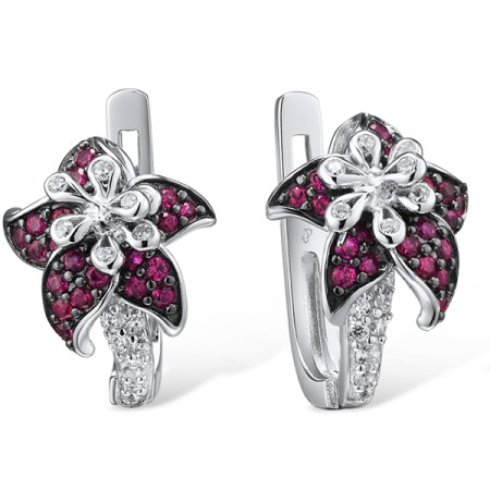 Sterling Silver w/ Black White Plating Earrings Created Ruby,White Cubic Zirconia (E306666CRZSK925)