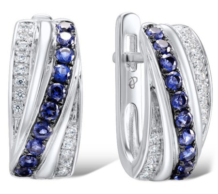 Sterling Silver w/ Black White Plating Earrings Blue Nano Cubic Zirconia,White Cubic Zirconia (E306708SBZZSK925)