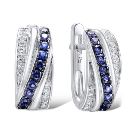 Sterling Silver w/ Black White Plating Earrings Blue Nano Cubic Zirconia,White Cubic Zirconia (E306708SBZZSK925)