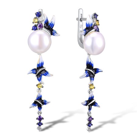 Sterling Silver w/ Black White Plating Earrings White Cubic Zirconia,Blue Nano Cubic Zirconia,Yellow Nano Cubic Zirconia (Ci,Enamel,Fresh Water White Pearl,Amethyst Cubic Zirconia (E306720ENASK925)