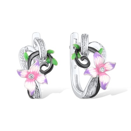 Sterling Silver Earrings Enamel,White Cubic Zirconia (E306753ENASL925)