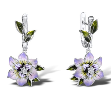 Sterling Silver Earrings Enamel,White Cubic Zirconia (E306759ENA1SL925)