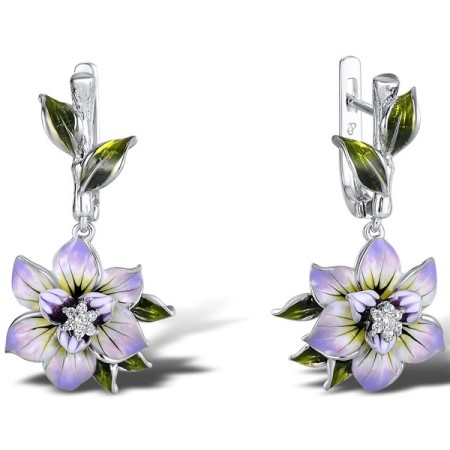 Sterling Silver Earrings Enamel,White Cubic Zirconia (E306759ENA1SL925)