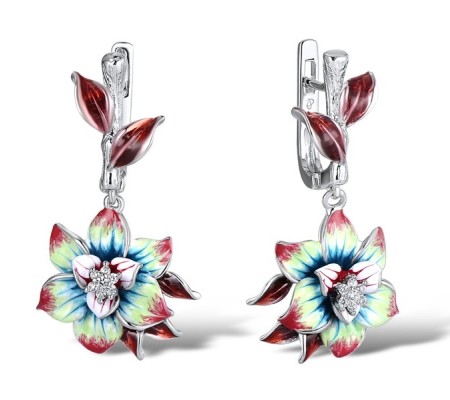 Sterling Silver Earrings Enamel,White Cubic Zirconia (E306759ENA2SL925)