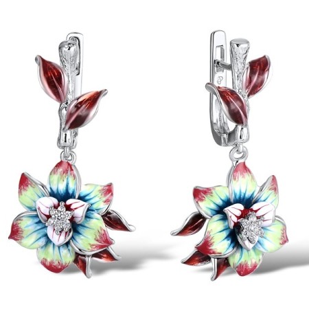 Sterling Silver Earrings Enamel,White Cubic Zirconia (E306759ENA2SL925)