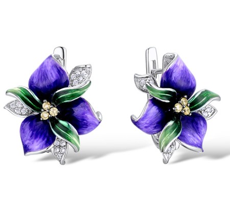 Sterling Silver w/ Black White Plating Earrings Yellow Cubic Zirconia,Enamel,White Cubic Zirconia (E306763AENA1SK925)